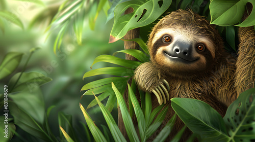 Cute Cartoon Sloth Banner with Room for copy 