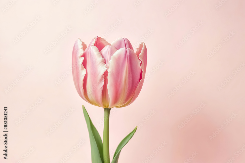 Fototapeta premium Single Pink Tulip on a Pink Background