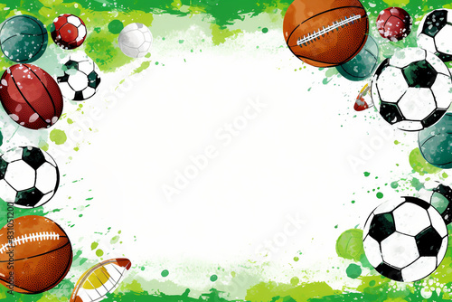 Colorful Sports Balls Watercolor Frame with Copy Space
