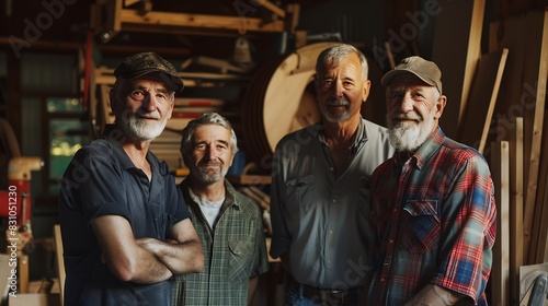 Wallpaper Mural Generations of carpenters in their family business workshop looking at the camera : Generative AI Torontodigital.ca