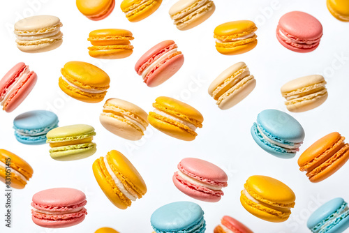Wallpaper Mural Colorful Macarons Falling on White Background Torontodigital.ca