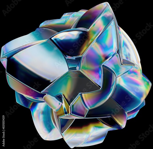 Chromatic dispersion abstract glass shape isolated on black background - 3D rendering