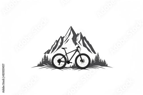 Mountain Bike Silhouette with Mountain and Trees