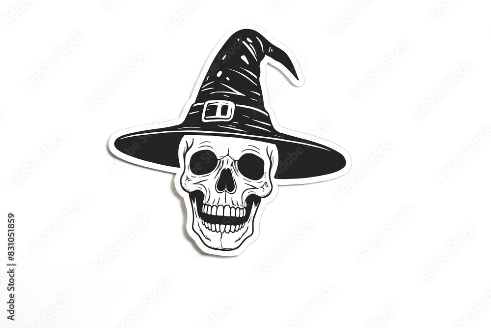 Skull wearing a witch hat sticker Skull wearing a witch hat sticker