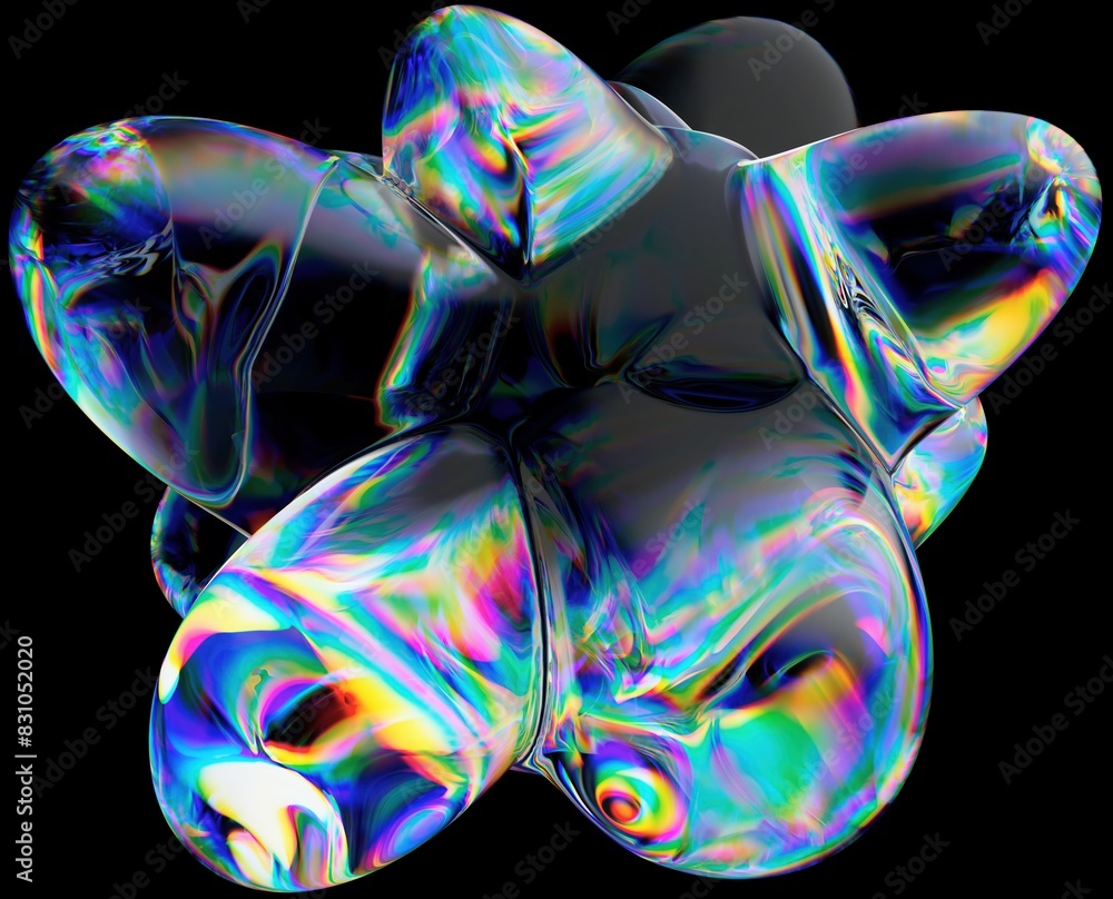 Chromatic dispersion abstract glass shape isolated on black background - 3D rendering Chromatic dispersion abstract glass shape isolated on black background - 3D rendering