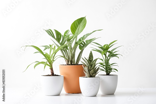 Green Plants in White Pots on a White Surface