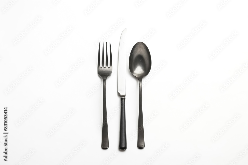 Black Fork, Knife, and Spoon on White Background Black Fork, Knife, and Spoon on White Background