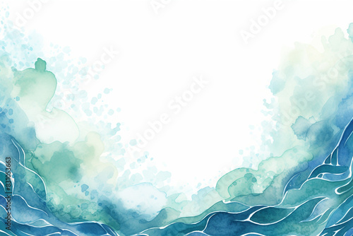 Watercolor Illustration of Ocean Waves with Copy Space
