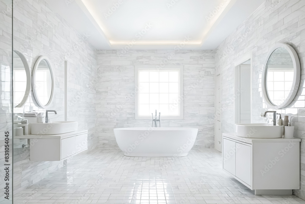 Minimalist White Bathroom with Freestanding Tub Minimalist White Bathroom with Freestanding Tub