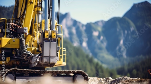 large mountain drilling machine Drilling is being done with engineers watching the work closely. photo