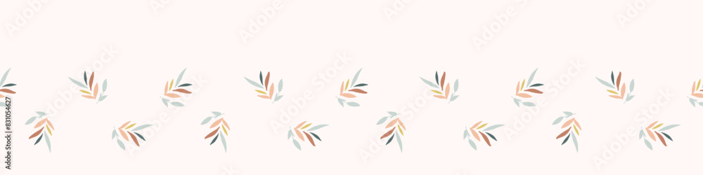Modern vector border with pretty pressed floral drawing motifs. Decorative botanical ribbon with gender neutral flowers. Natural style for organic banner repeat nature stamp. Modern vector border with pretty pressed floral drawing motifs. Decorative botanical ribbon with gender neutral flowers. Natural style for organic banner repeat nature stamp.
