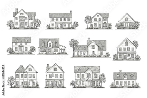 Hand Drawn Sketch of a Collection of Houses