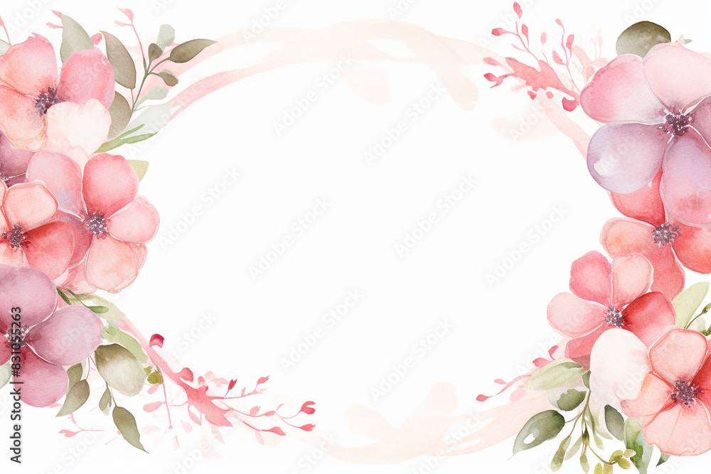 Elegant Watercolor Floral Frame with Pink Flowers and Copy Space

