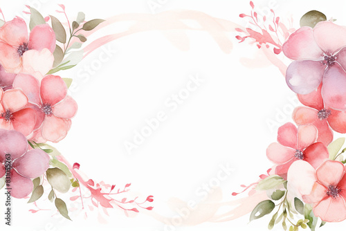 Elegant Watercolor Floral Frame with Pink Flowers and Copy Space
