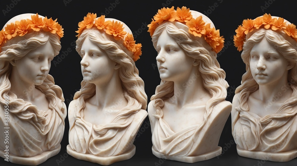 Obraz premium orange flowers crown wreath of angel marble sculpture statue art
