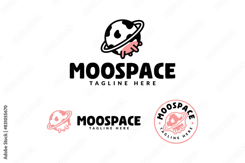dairy cow with milky and planet space logo design for farm, food and drink professional business dairy cow with milky and planet space logo design for farm, food and drink professional business