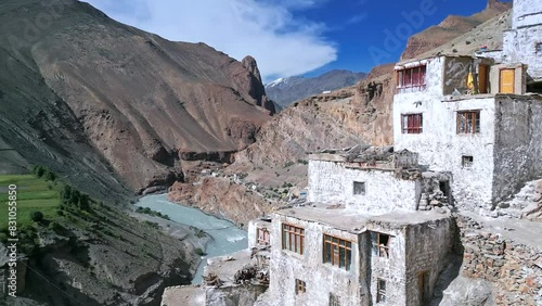 Fuktal Buddhist Monastery, Zanskar from the air, Himalayas from drone, Tibet