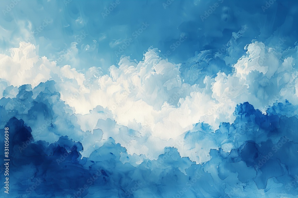 An illustration of a white and blue watercolor painting that is painted on