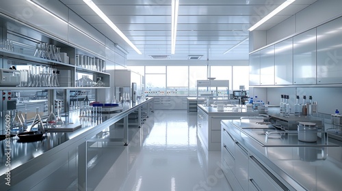 a modern laboratory with state-of-the-art equipment and a large window that lets in plenty of natural light.  photo