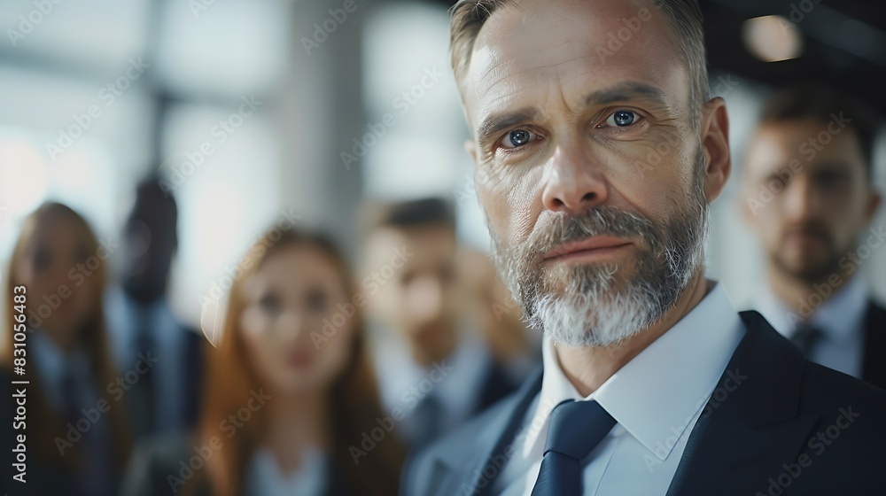 Group of business people with businessman leader on foreground : Generative AI Group of business people with businessman leader on foreground : Generative AI