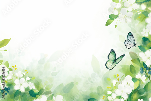 Floral Watercolor Frame with Butterflies and Copy Space
