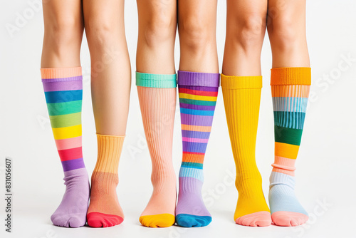 Three pair legs in colorful socks