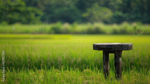 Solitudes Seat: A Wooden Bench Amidst Lush Greenery photo