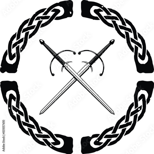 Crossed Swords in Celtic Knot Circle Pattern