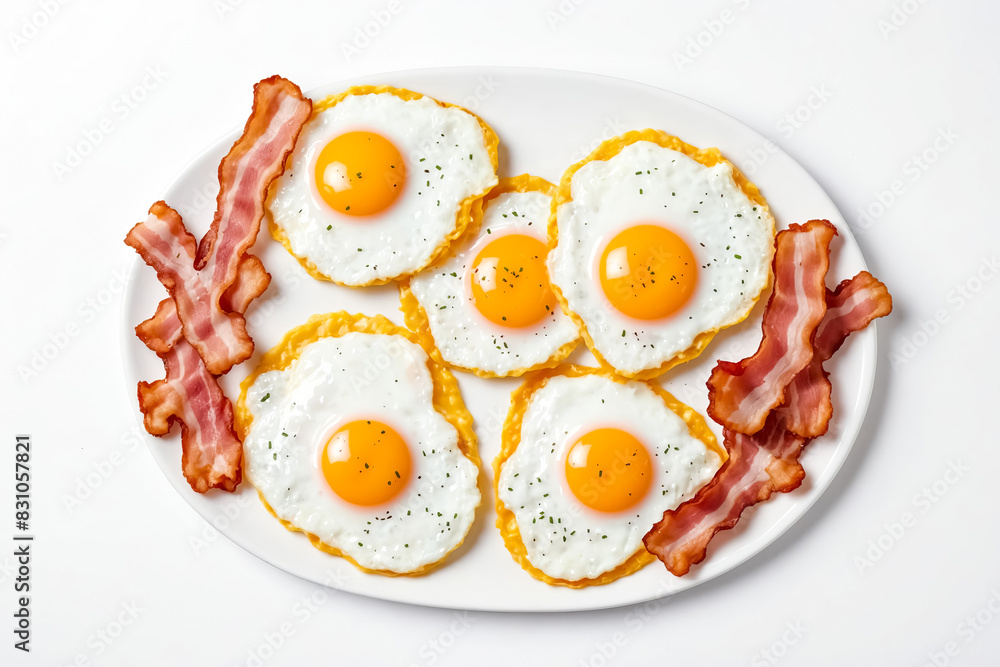 Fried Eggs and Bacon on a White Plate Fried Eggs and Bacon on a White Plate