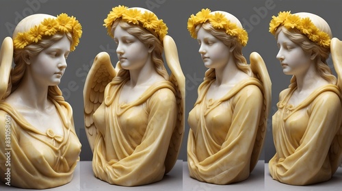yellow flowers crown wreath of angel marble sculpture statue art
