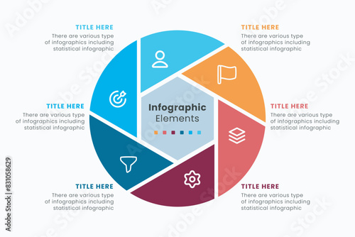 Minimal business circle infographic design template for cycling diagram. presentation and round chart. Business concept with 6 stages. Modern flat vector illustration for data visualization.