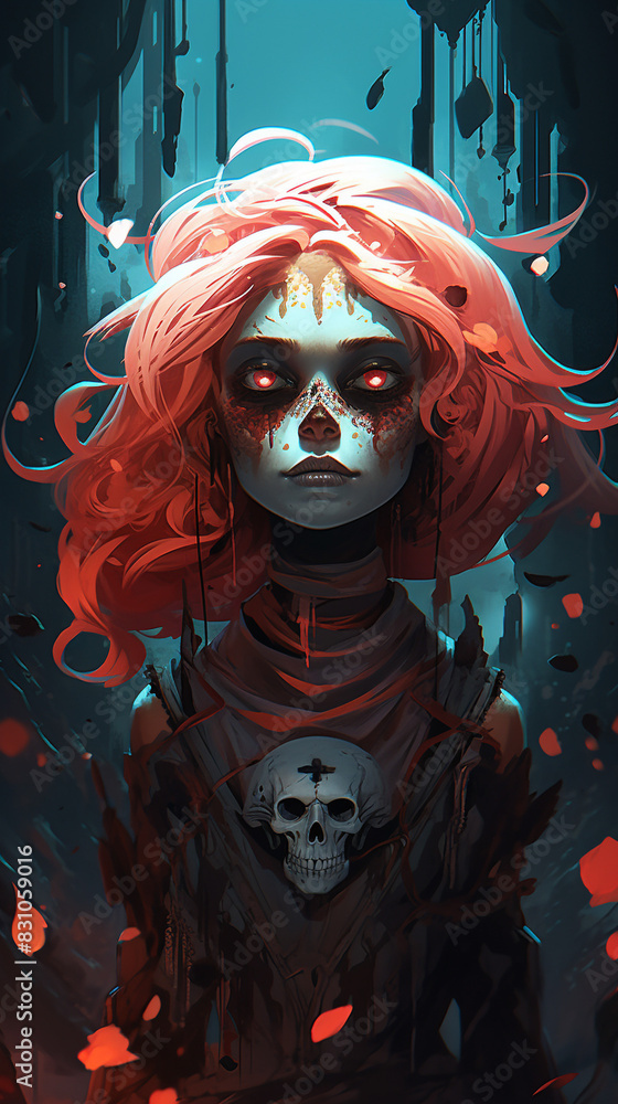 A woman skeleton character made of darkness A woman skeleton character made of darkness