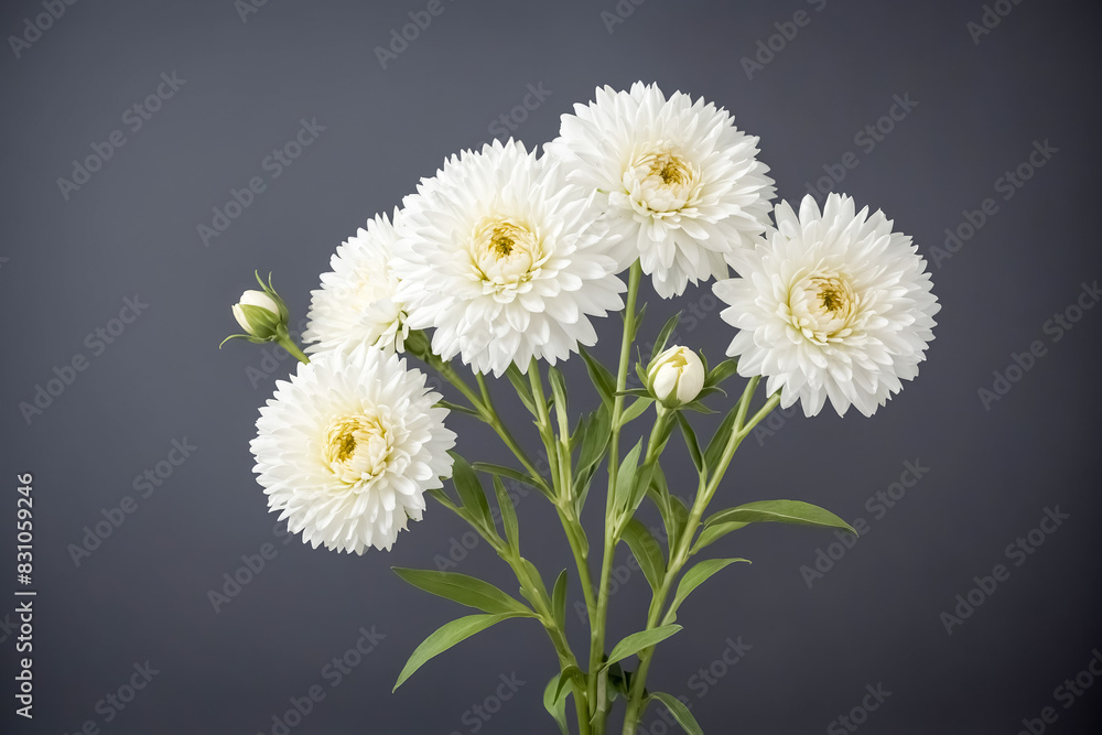 White chrysanthemums on a gray background White chrysanthemums on a gray background
