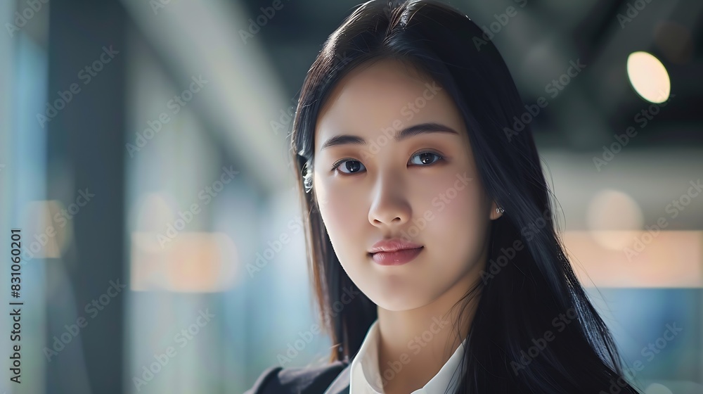 Obraz premium Full length image of young Asian business woman on background : Generative AI