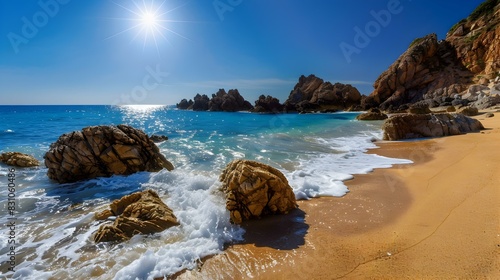 golden beach rocky outcrops photo