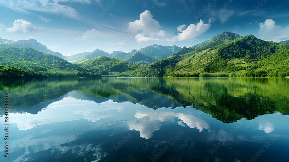 mountain lake green hills image