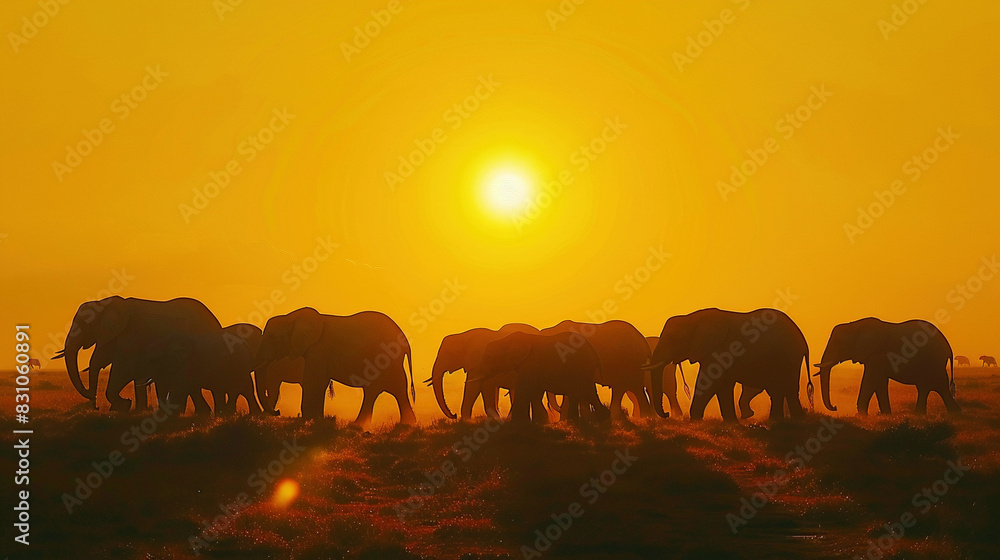 Majestic Elephants Silhouetted Against African Sunset