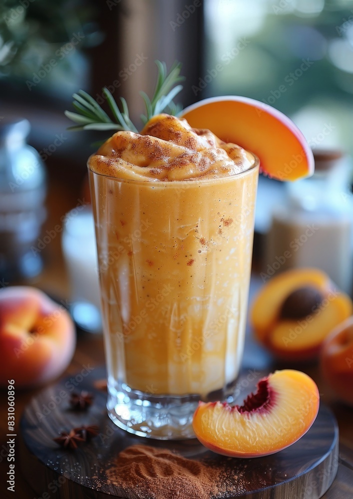 Peach Smoothie - Pale orange with peach slices and a hint of cinnamon. Peach Smoothie - Pale orange with peach slices and a hint of cinnamon.