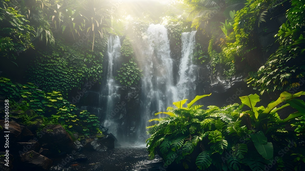 Obraz premium serene waterfall greenery img
