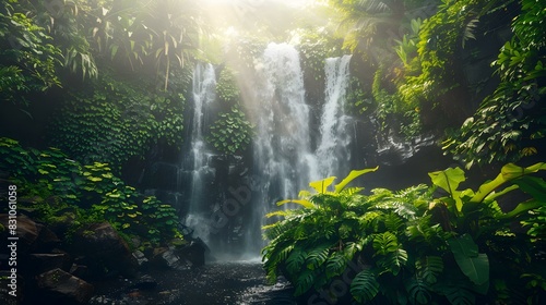 serene waterfall greenery img