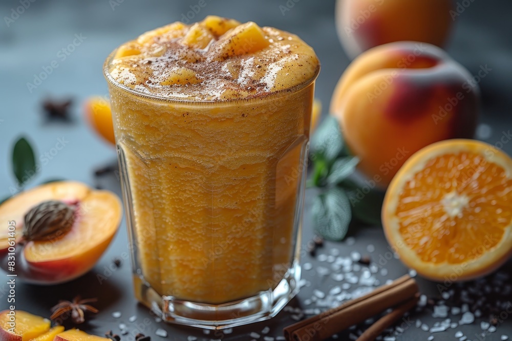 Peach Smoothie - Pale orange with peach slices and a hint of cinnamon. Peach Smoothie - Pale orange with peach slices and a hint of cinnamon.