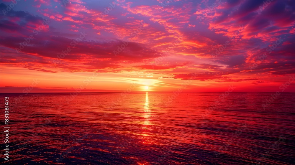sunset the sea red clouds image