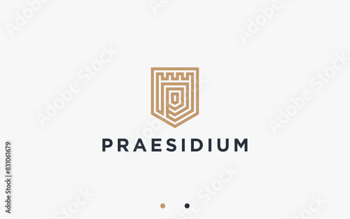 letter p with castle logo design vector silhouette illustration