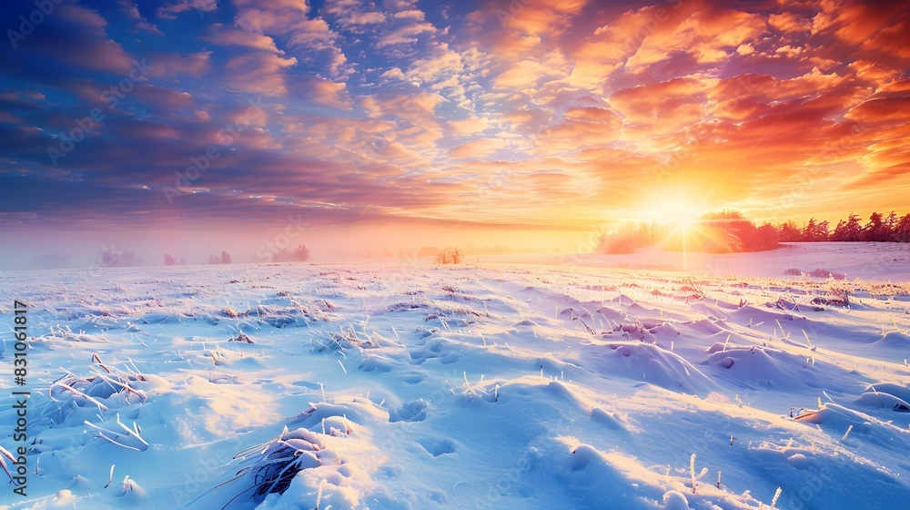 winter sunset snowy fields image