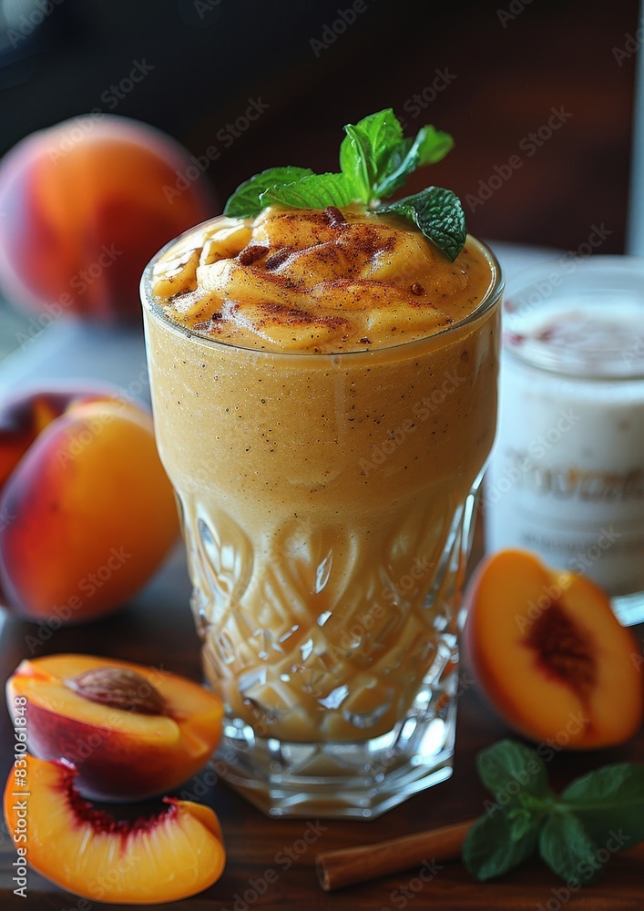 Peach Smoothie - Pale orange with peach slices and a hint of cinnamon. Peach Smoothie - Pale orange with peach slices and a hint of cinnamon.