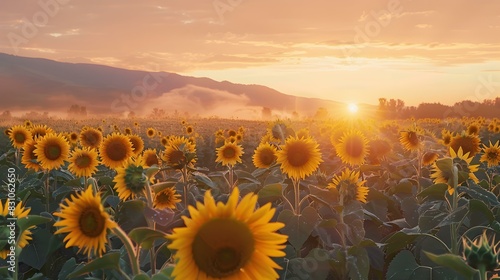 vibrant sunflower field dawn img photo
