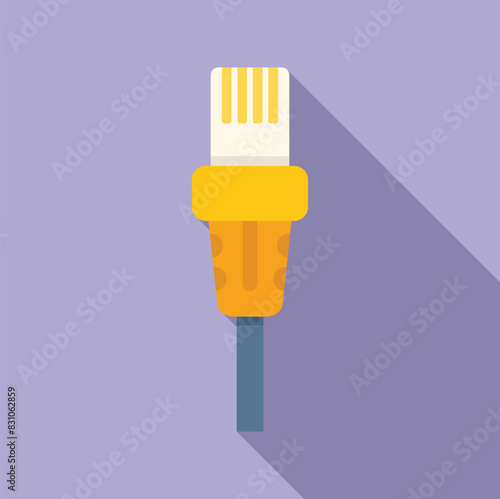 Illustration of ethernet cable connector with rj45 plug in flat design vector, isolated on purple background. Modern technology and connectivity concept for network communication and data transfer