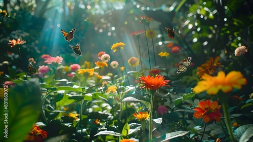 vibrant garden butterflies lush img