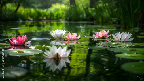 serene pond blooming lilies pic