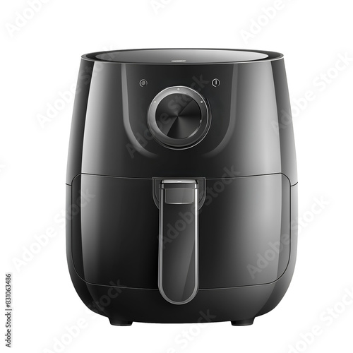 High-Gloss Black Modern Air Fryer, Isolated on a White Background, Graphic Resource